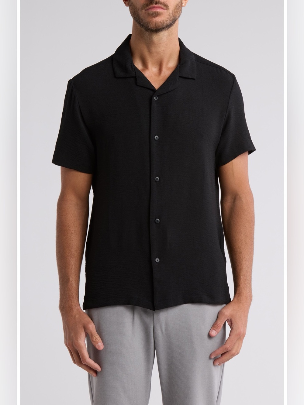 Cactus Black Short-Sleeve Casual Button-Down Shirt